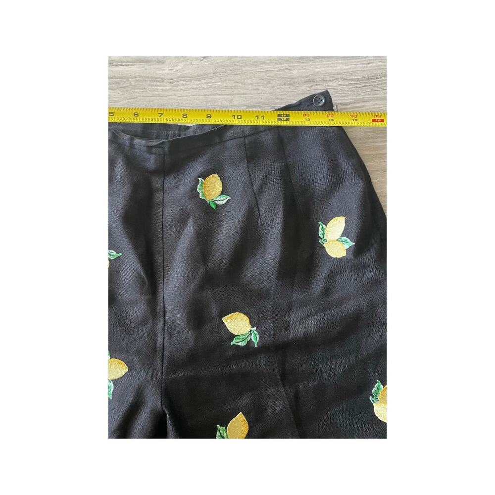 Talbots Size 10P Linen Black Lemons Embroidery Crop Chino Vintage High Waist - Picture 6 of 7